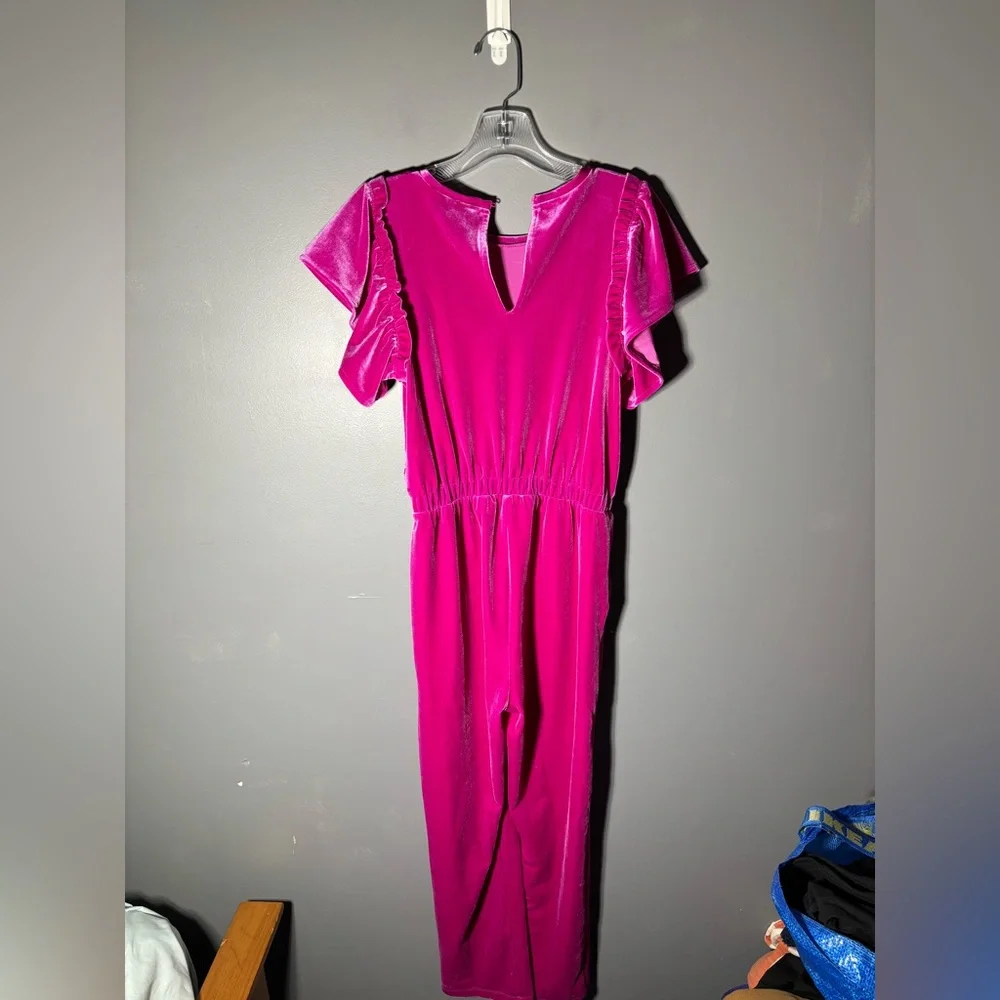 Crewcuts Velvet Jumpsuit in Brilliant Berry Girls Size 14 - Picture 3 of 5